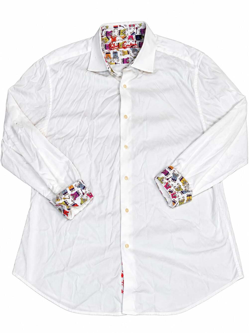 Robert Graham Button-Up Shirt Size XL White Printed Cuff Long Sleeve